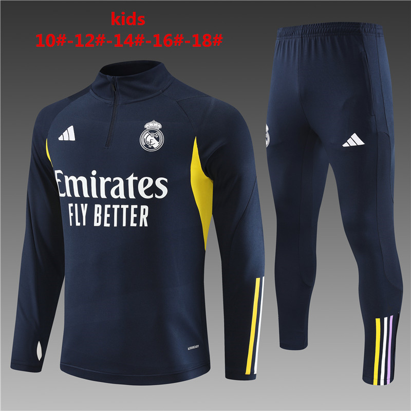 Kids Real Madrid 23/24 Tracksuit - Navy Blue/Yellow